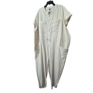 Old Navy Cream Short-Sleeve Utility Jumpsuit